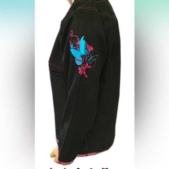 Brand new women’s GI in black with pink & blue accents Size F5 martial arts BJJ - Picture 8 of 13